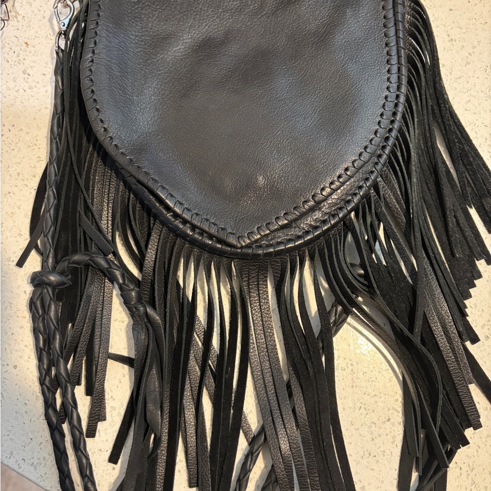 Black Fringe Leather Bag